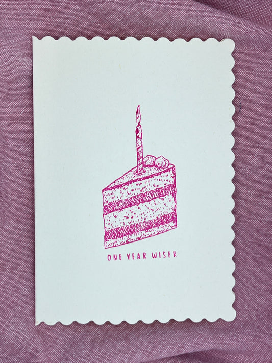 One year wiser PINK Birthday Card