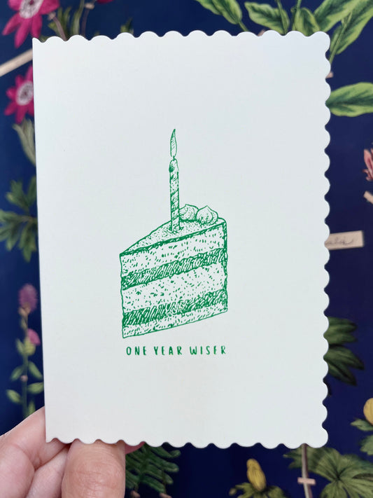 One year wiser GREEN Birthday Card